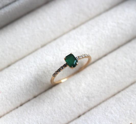 GREEN AGATE STERLING SILVER RING GOLD